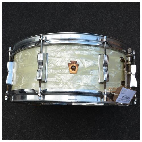WFL Ludwig 1950s 14" x 5.5" White Pearl Jazz Festival Snare Drum - in Marine Pearl NOB Hoops - Vintage